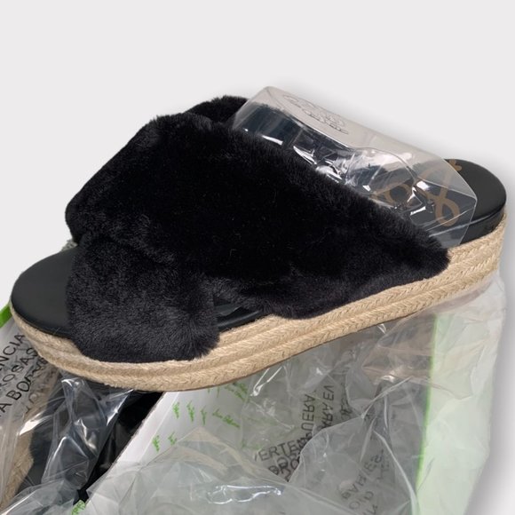 Sam Edelman ZIA Faux Fur Espadrille Wedge 8.5 Black - Picture 4 of 5